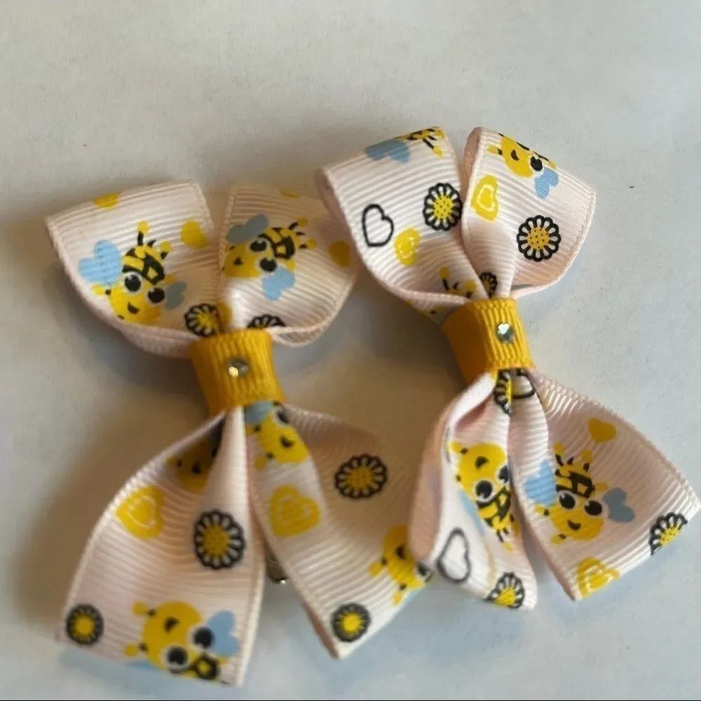 Bow pair hair bows accessories Honey bee love NEW